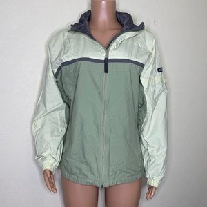 Columbia Full Zip Hooded Rain Green Yellow Packable Jacket Size L